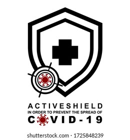 immune from flu germ icon, virus protection, hygiene shield, bacterial prevention, virus prevention, line web symbol on white background, active shield, coronavirus