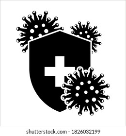 immune from flu germ icon, virus protection, hygiene shield, bacterial prevention, thin line web symbol on white background
