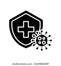 Immune gegen Grippekeime-Symbol. Viruschutz, Hygieneschild, Bakterienprävention. Beenden Sie Bakterien und Viren mit dem Coronavirus Prohibition-Zeichen. Solid-Vektorgrafik-Design auf weißem Hintergrund. EPS10