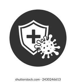 Immune from flu germ icon, virus protection, hygiene shield, bacterial prevention symbol on white background, vector illustration