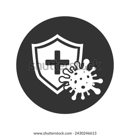 Immune from flu germ icon, virus protection, hygiene shield, bacterial prevention symbol on white background, vector illustration