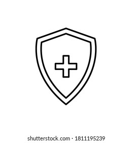Immune flu germ line icon. Virus protection symbol vector isolated on white. Shield linear illustration. Antibacterial protection concept.
