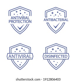 Immune guard. Antimicrobial resistant badges. Coronavirus protection shield. Antibacterial protection or immune system icons set. Antibacterial and antiviral protection. Vector illustration