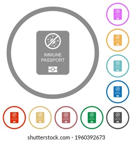 Immune passport flat color icons in round outlines on white background