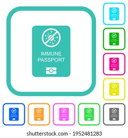 Immune passport vivid colored flat icons in curved borders on white background