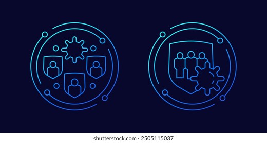 immune population and herd immunity icons, linear design