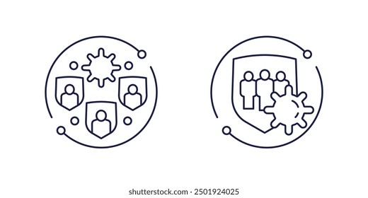 immune population and herd immunity line icons on white