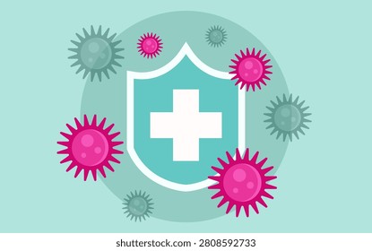 Immune Protection Shield Against Virus Healthcare Flat Illustration