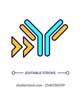 Immune response RGB color icon. Antibody concept. Pathogen recognition. Medical illustration. Antigen and arrows. Isolated vector illustration. Simple filled line drawing. Editable stroke