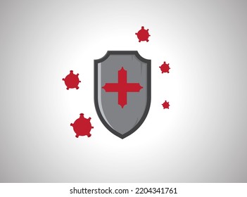 Icono o logotipo del servicio de salud de ataque con virus de la inmunodeficiencia humana y de la célula. Defensa de la Salud, Concepto de Cuerpo Saludable, Prevención de Enfermedades, Cartel de Medicina. Ilustración del vector de dibujos animados