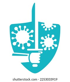 Immune Support Icon for Nutrient Supplement - shield, sword and virus or bacterium shapes