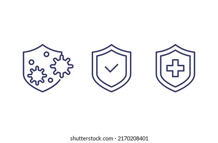 immune system and antibacterial protection line icons