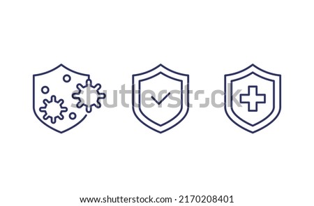 immune system and antibacterial protection line icons