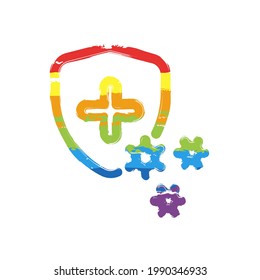 Immune system, antivirus protection, simple medical icon. Drawing sign with LGBT style, seven colors of rainbow (red, orange, yellow, green, blue, indigo, violet