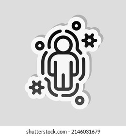 Immune system, antivirus protection, simple medical icon. Linear sticker, white border and simple shadow on gray background