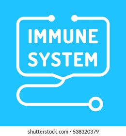 Immune system. Badge with stethoscope icon. Flat vector illustration on blue background.