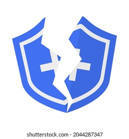 immune system breakdown, broken defense, virus penetration, vector illustration