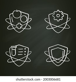 Immune system chalk icons set. Immunology concept. Immunization, immunity system test, immunoglobulin. Health, immunity, disease prevention. Isolated vector illustrations on chalkboard