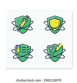 Immune system color icons set. Immunology concept. Immunization, immunity system test, immunoglobulin. Health, immunity, disease prevention. Isolated vector illustrations. Editable stroke