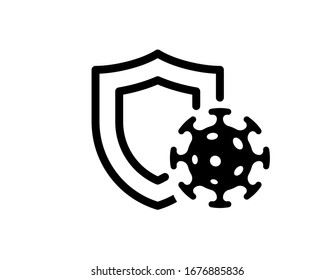 Immune system concept. Hygienic medical black shield protecting from coronavirus COVID-19 icon. Human immunity sign. Corona virus defense symbol vector isolated illustration