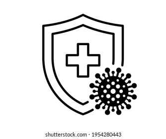 Immune system concept. Hygienic medical black linear shield protecting from coronavirus COVID-19 icon. Human immunity sign. Corona virus 2019-ncov defense symbol vector isolated illustration