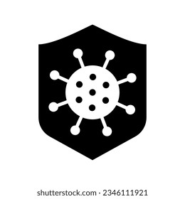 Immune system concept. Hygienic medical black shield protecting from virus.vector graphic web symbol on white background - editable vector