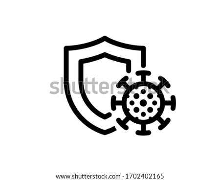 Immune system concept. Hygienic medical black linear shield protecting from coronavirus COVID-19 icon. Human immunity sign. Corona virus defense symbol vector isolated illustration