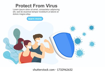 Immune system concept with medical shield. Bacterial and virus defense. 