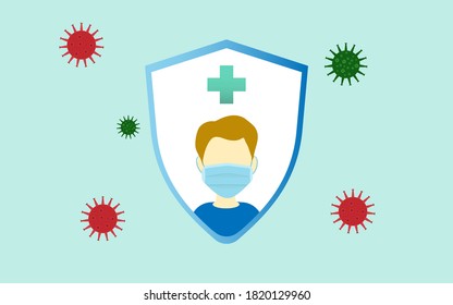 Immune system concept sign symbol illustration, immune shield attack by corona virusses 