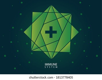 immune system with cross, virus and bacteria vector illustration design