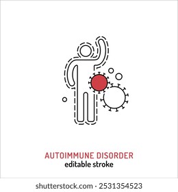 Immune system disorder line icon. Autoimmune syndrome outline sign. Self-attack condition pictogram. Medical symbol in black color. Editable stroke. Vector illustration isolated on a white background