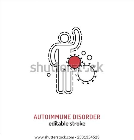 Immune system disorder line icon. Autoimmune syndrome outline sign. Self-attack condition pictogram. Medical symbol in black color. Editable stroke. Vector illustration isolated on a white background
