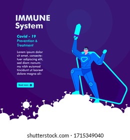 immune system fighting corona virus vector flat illustration. immune beat virus illustration