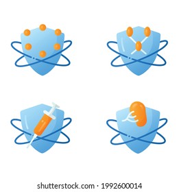 Immune System Flat Icons Set. Immunology Concept. Complement And Lymphatic System,adaptive Immunity, Spleen. Health, Disease Prevention. 3d Vector Illustrations