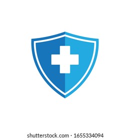 Immune system icon logo design template. Medical cross in the shield. Vector