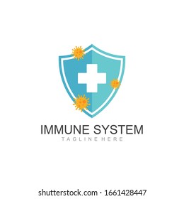 Immune System Icon Logo Design Template. Medical Cross In The Shield. Vector