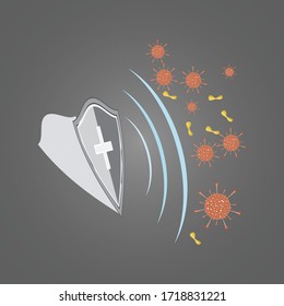 Immune system  icon logo. Protection against viruses of bacteria of health. Medical prevention of human microbes. The shield reflects the attack of the germs of the viruses Increasing immunity vector