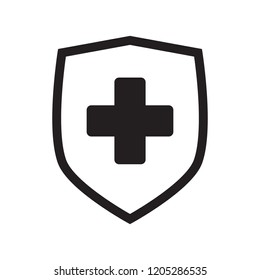 Immune System Icon. Medical Cross In The Shield. Vector Isolated.