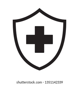 Immune System Icon. Medical Cross In The Shield. Vector Isolated.