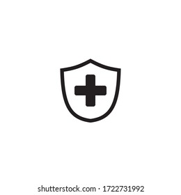 Immune System Icon. Medical Cross In The Shield. Vector Isolated.