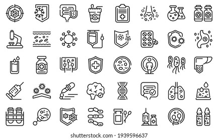 Immune system icons set. Outline set of immune system vector icons for web design isolated on white background