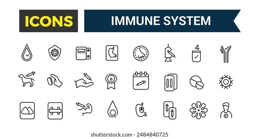 Immune System icons set. Outline icons pack. Editable vector line icon set and illustration for web and UI application.