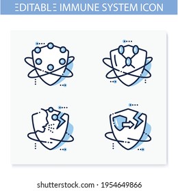 Immune System Line Icons Set. Immunology Concept. Complement And Lymphatic System,allergic, Autoimmune Disasters. Health, Immunity, Disease Prevention. Isolated Vector Illustrations. Editable Stroke