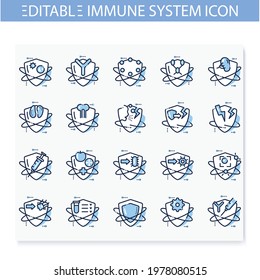 Immune System Line Icons Set. Health Care. Immunology Concept. Body Defence System. Health, Immunity, Disease Prevention. Isolated Vector Illustrations. Editable Stroke