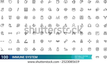 Immune system line icons set. Outline set of immune system vector icon for web and ui design, Thin line icons pack, Editable stroke. Pixel perfect, vector illustration.