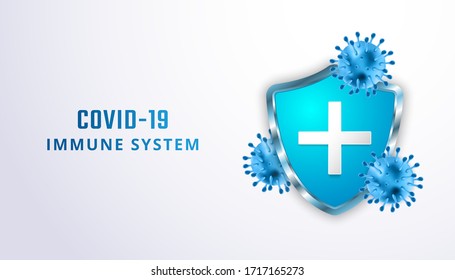 Immune System Shield Concept. Corona Virus 2020 Virus Disease. Covid-19 Outbreak And Coronaviruses Influenza . Coronavirus 2019-nCoV. Pandemic Medical Health Risk 3d Realistic Vector Illustration.