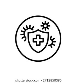 El escudo del sistema inmunitario protege de virus y bacterias en un marco circular Prevención médica
