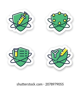 Immune System Stickers. Health Care. Immune System Test, Immunoglobulin Therapy, Complement System. Body Defence System. Health, Immunity, Disease Prevention Vector Emblems