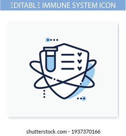 Immune system testing line icon. Immune system concept. Immunological test. Body defence system. Health, immunity, disease prevention. Isolated vector illustration. Editable stroke