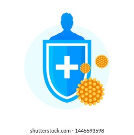 Immune System Vector Icon Logo. Health Bacteria Virus Protection. Medical Prevention Human Germ.